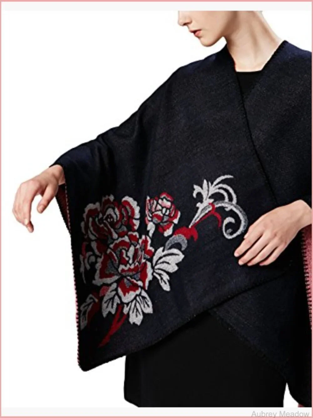 Retro Warm Floral Poncho Cape Open Front Sweater Shawl Cardigan